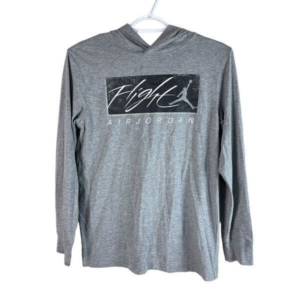 Air Jordan Flight Lightweight Hoodie Boys Kids L Gray Pullover Polyester Stretch